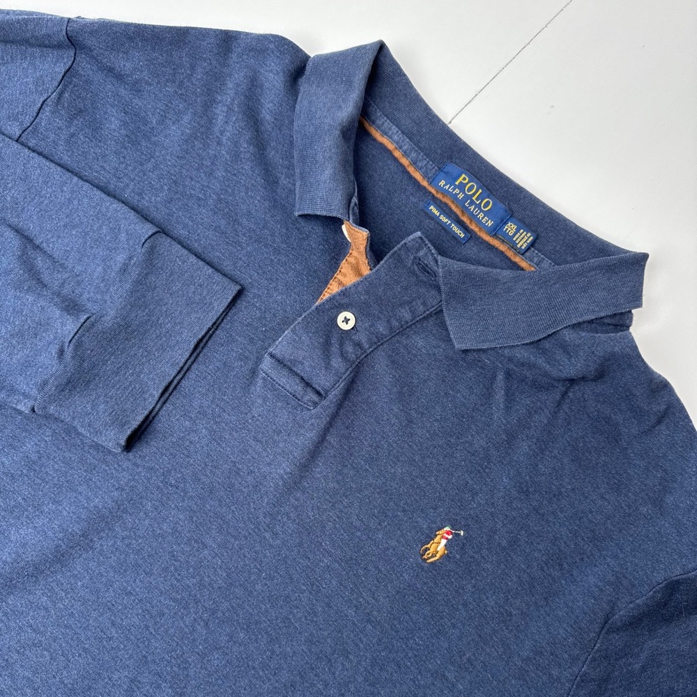 Polo Ralph Lauren Mens XXL Navy Blue Pima Soft Touch Long Sleeve Polo Shirt